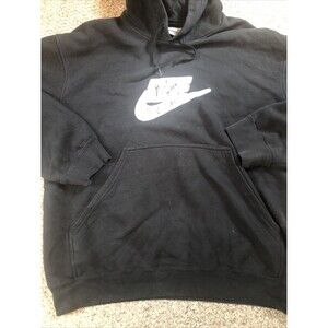 Nike Men's Center Swoosh Nike Logo Distressed Hoodie Large Black Drawstring